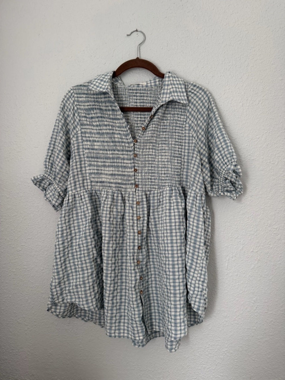 in loom Plaid Gingham Peplum Button Up Blouse Top | Medium